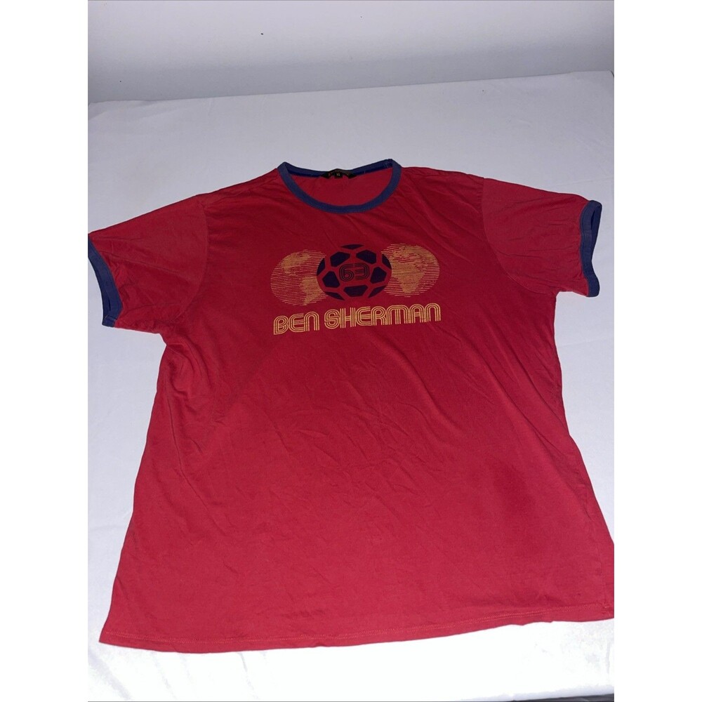 Ben Sherman Espana 63 T-Shirt Mens XL Red Soccer Football Ringer Tee Vintage Y2K